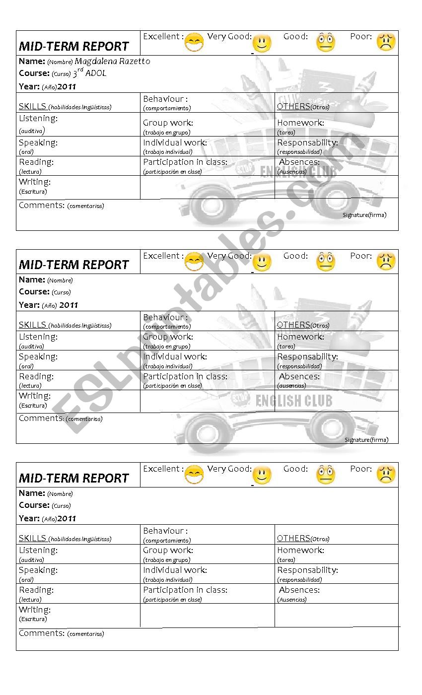 school report worksheet