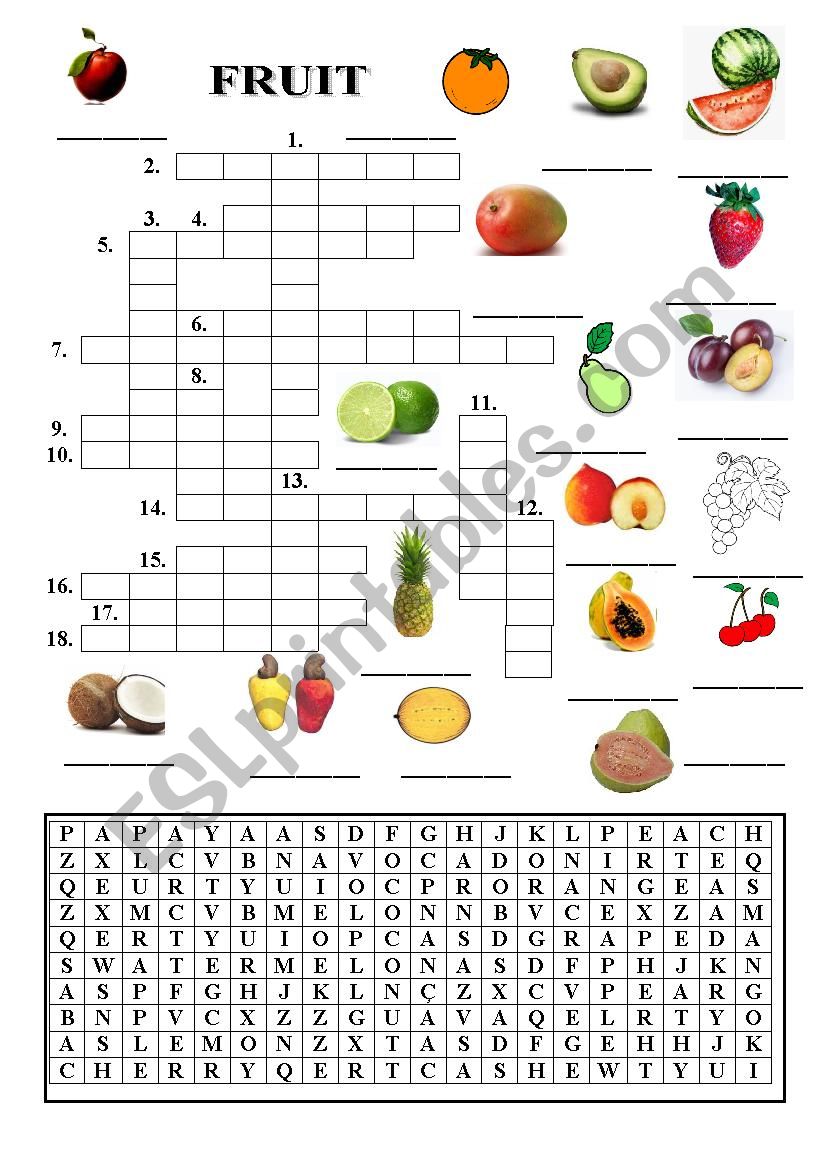 Fruit - crossword and letterbox