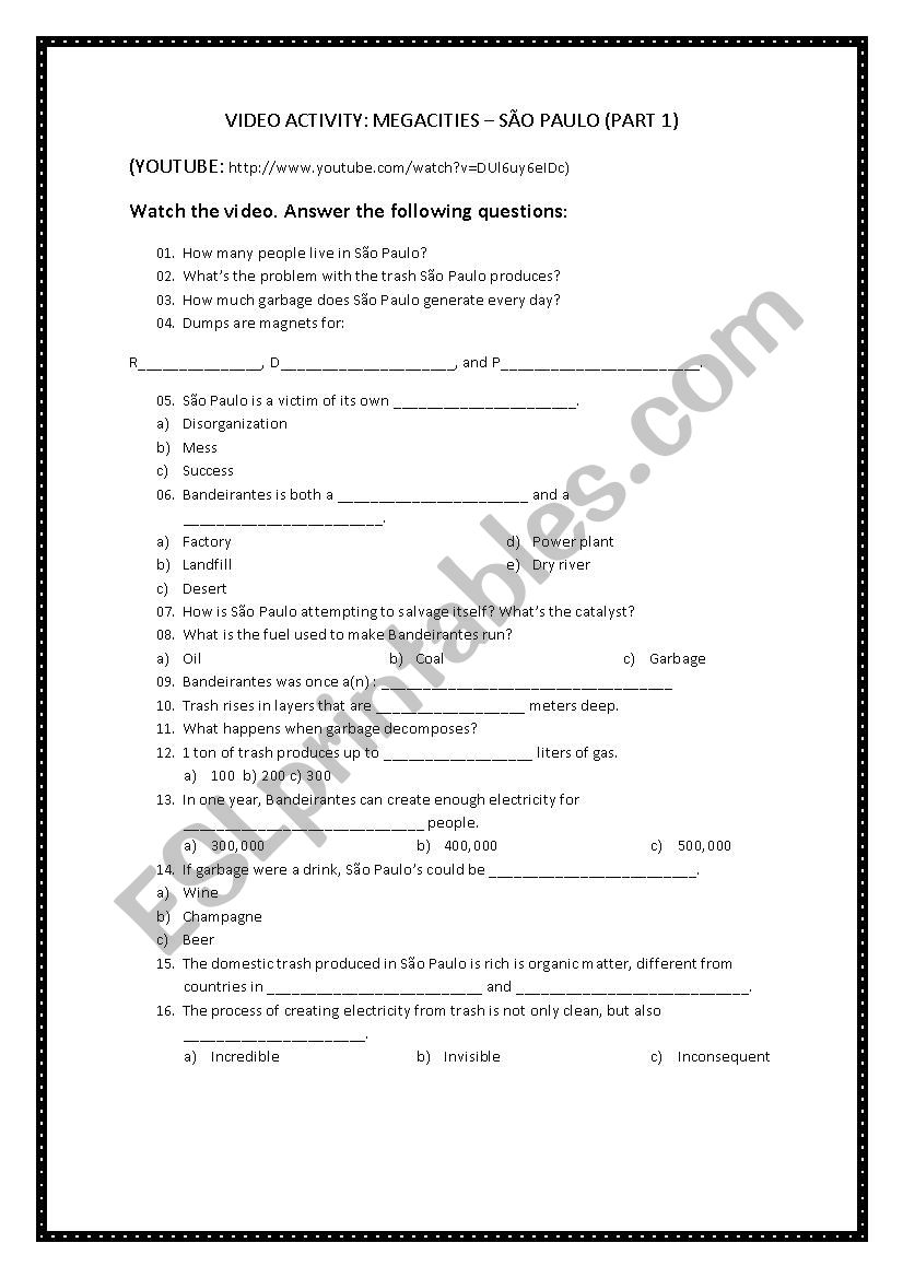 VIDEO ACTIVITY - MEGACITIES SO PAULO