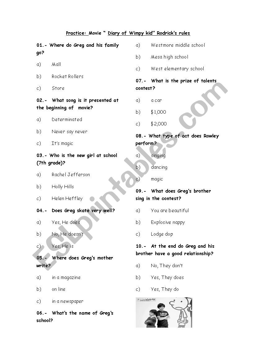 Movie Diary Of Wimpy Kid Rodrick S Rules Esl Worksheet By Maryano30