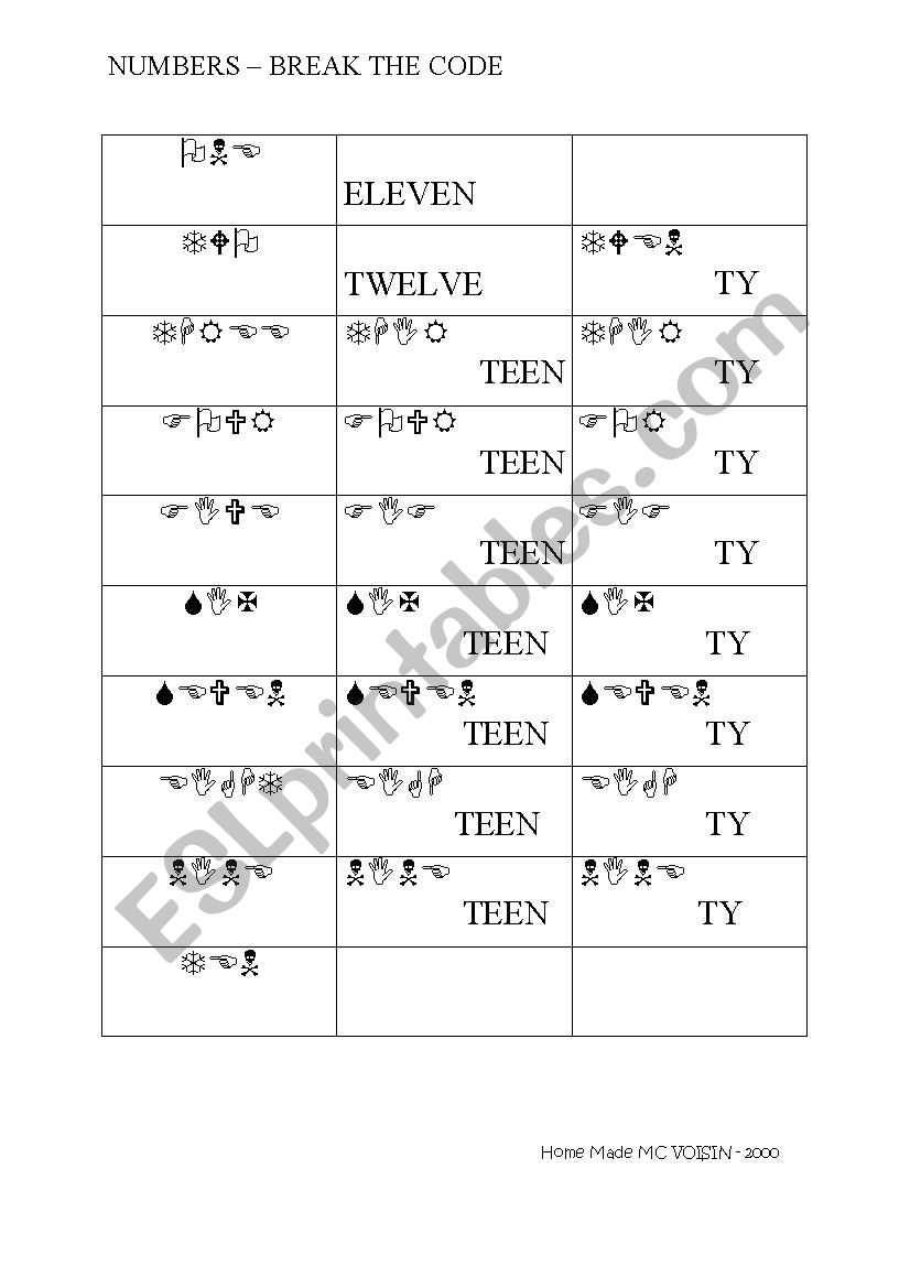 NUMBERS FROM 1 TO 100 worksheet