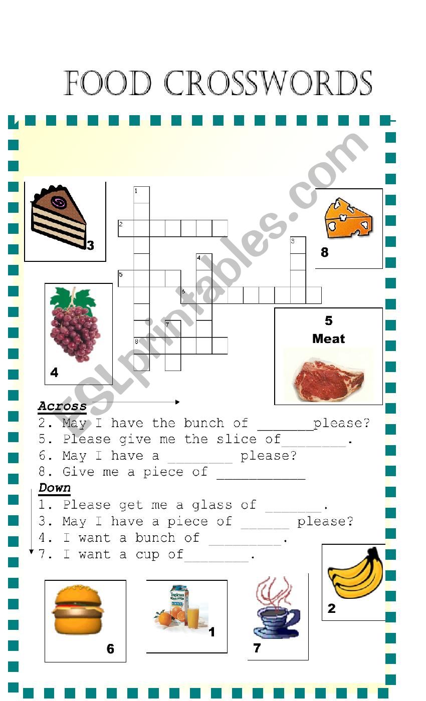 food crossword worksheet