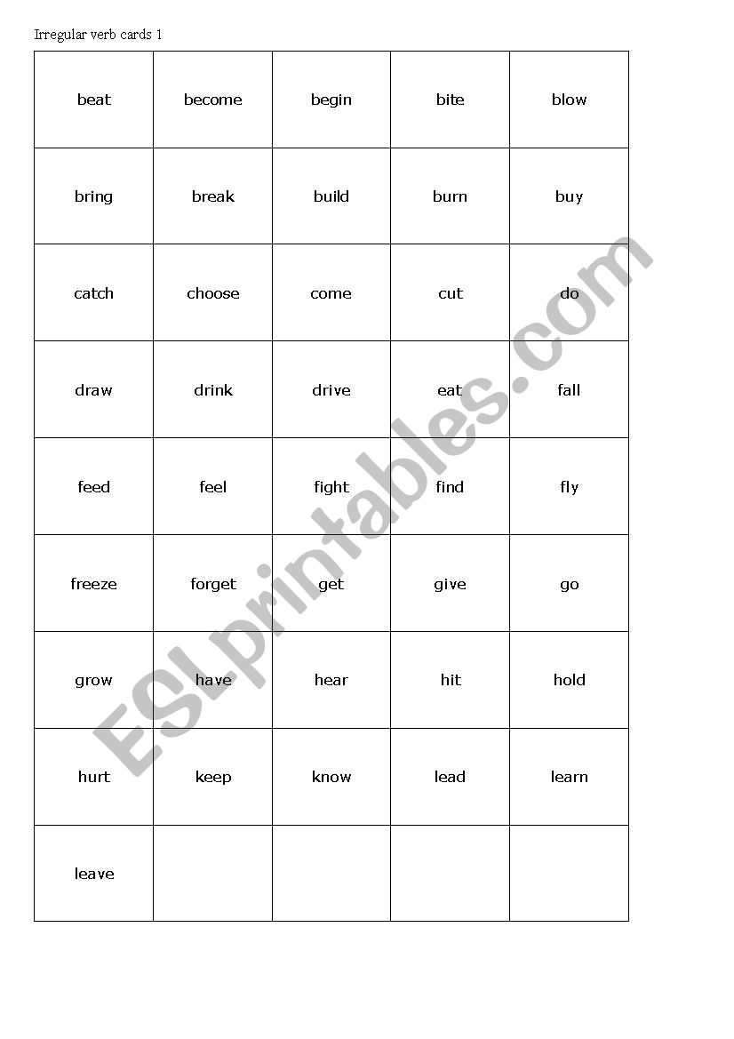 Irregular verb cards 1 worksheet