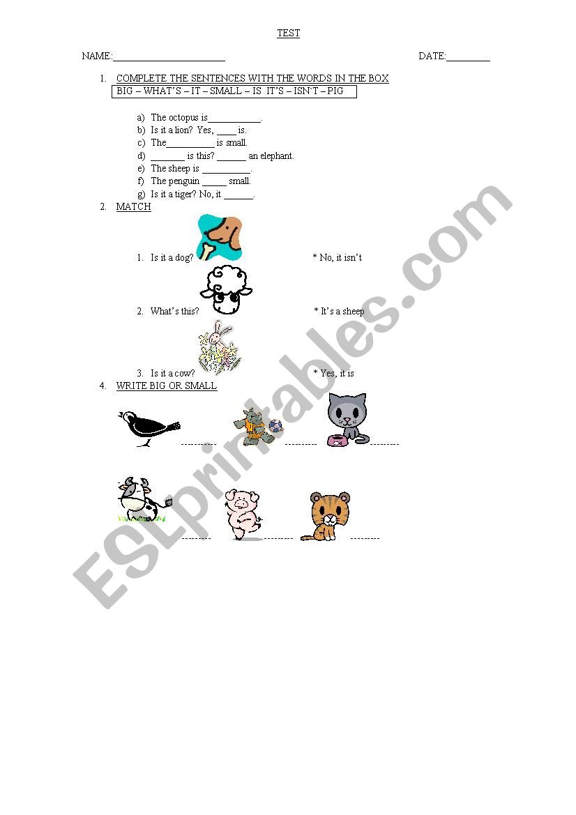 ANIMALS worksheet