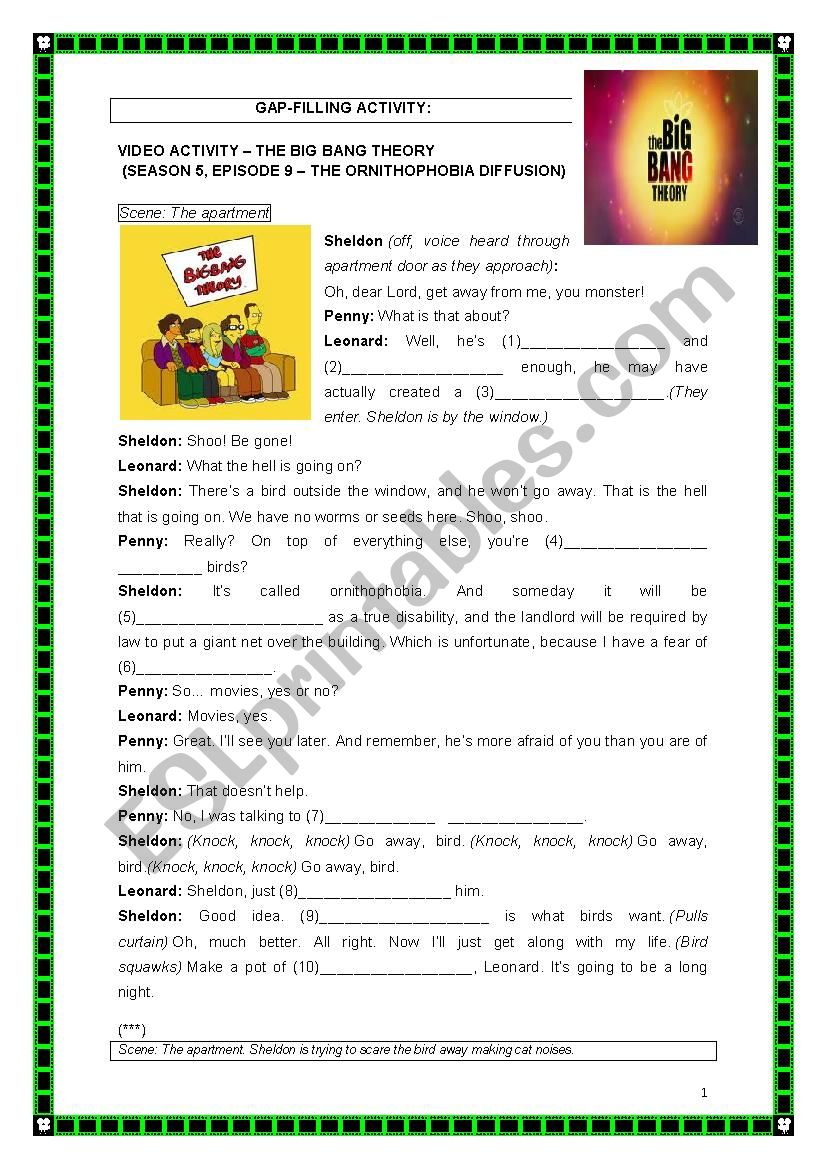 VIDEO ACTIVITY - THE BIG BANG THEORY - SHELDON VERSUS A BIRD