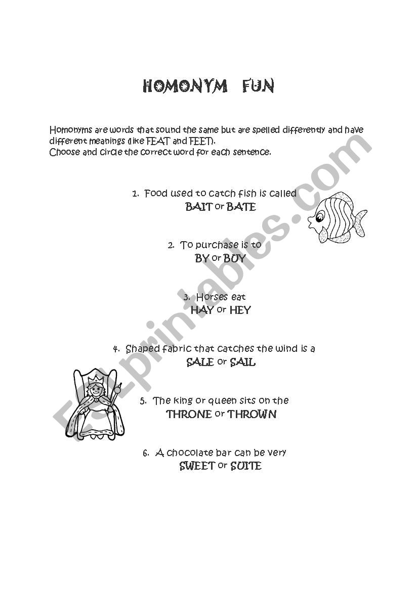 HOMONYM worksheet