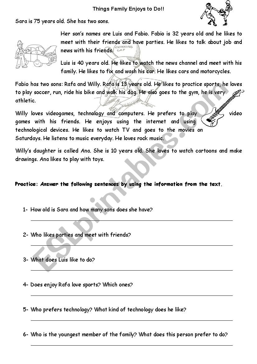 hobbies worksheet