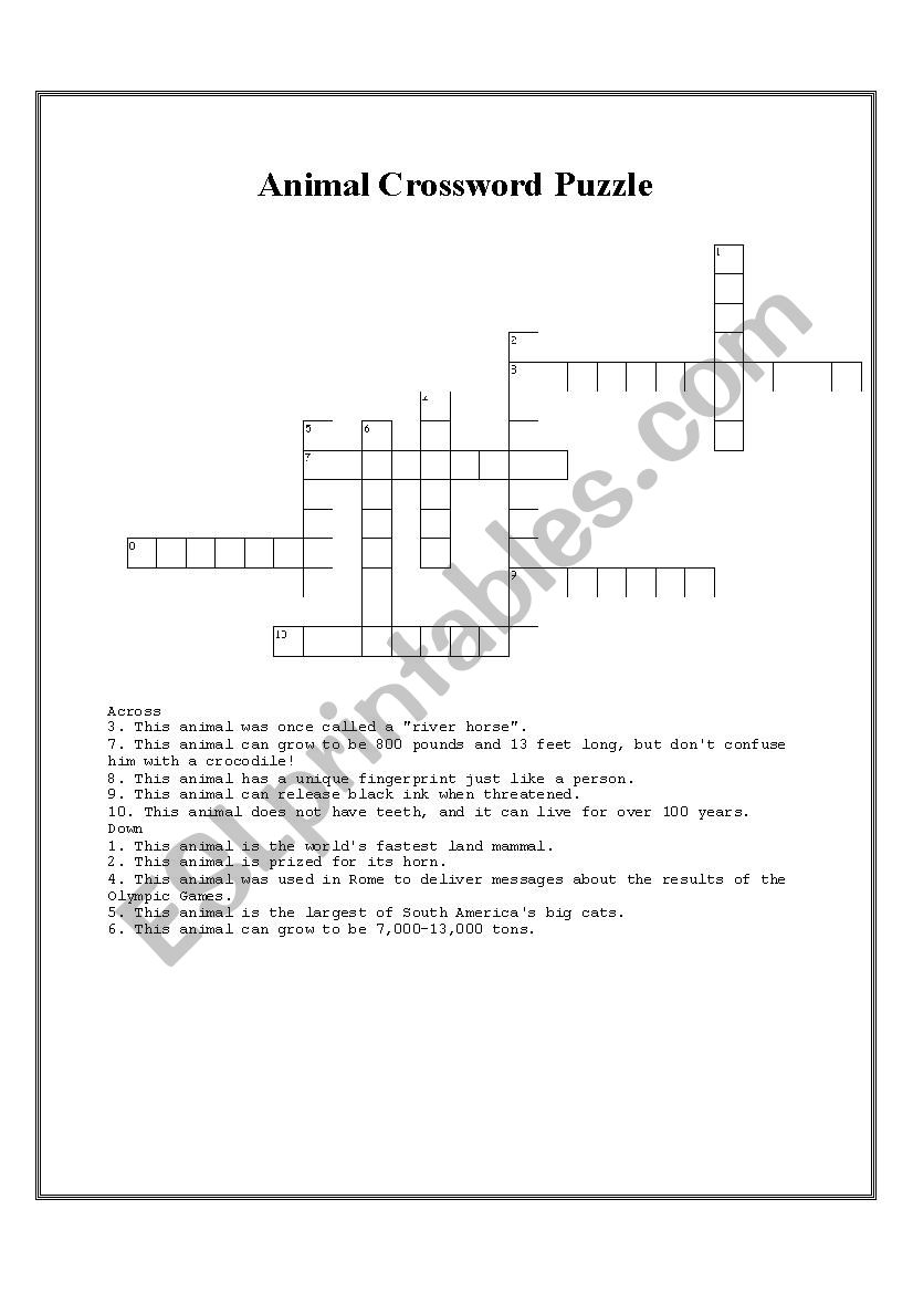 Animal Crossword Puzzle worksheet