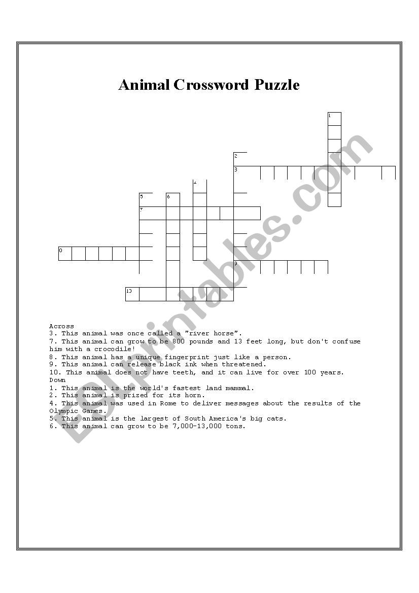 Animal Crossword Puzzle worksheet