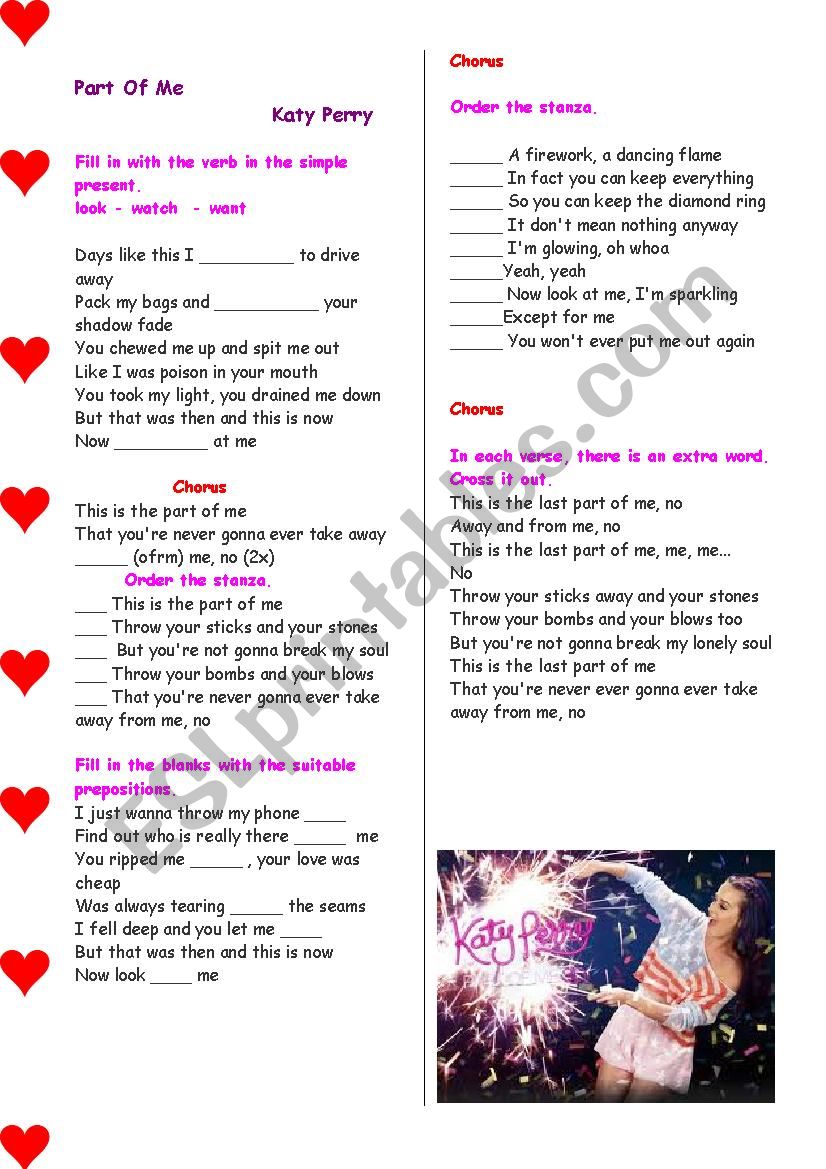 Having fun with listening comprehension : Song : Part of me (Katy Perry) - with answer key