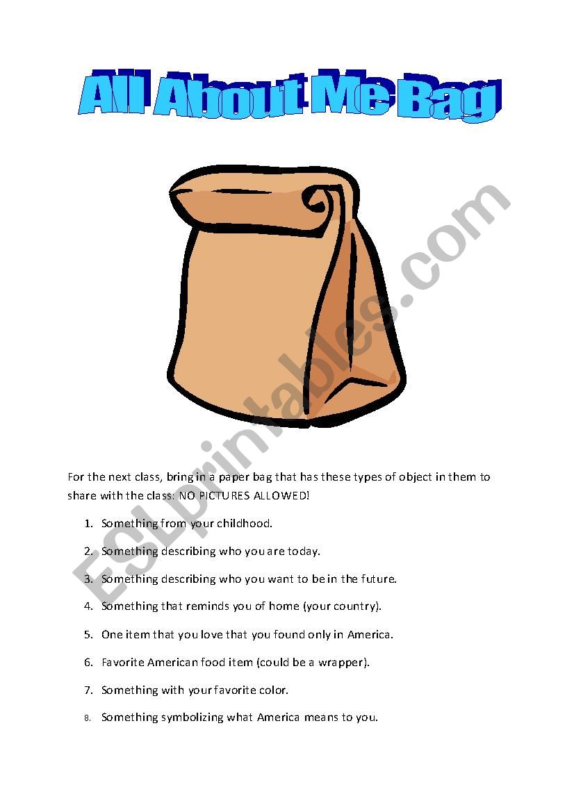 All About Me Bag worksheet
