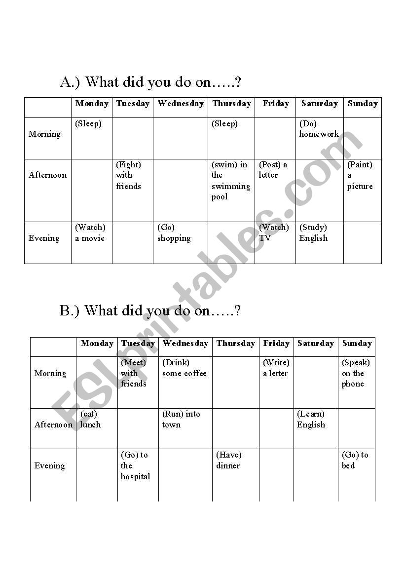 Past simple information gap worksheet