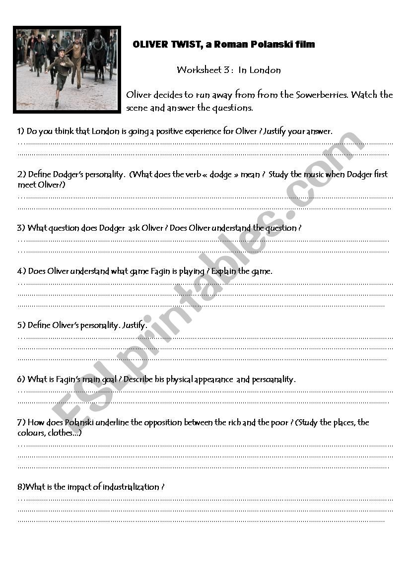 Oliver Twist : in London worksheet