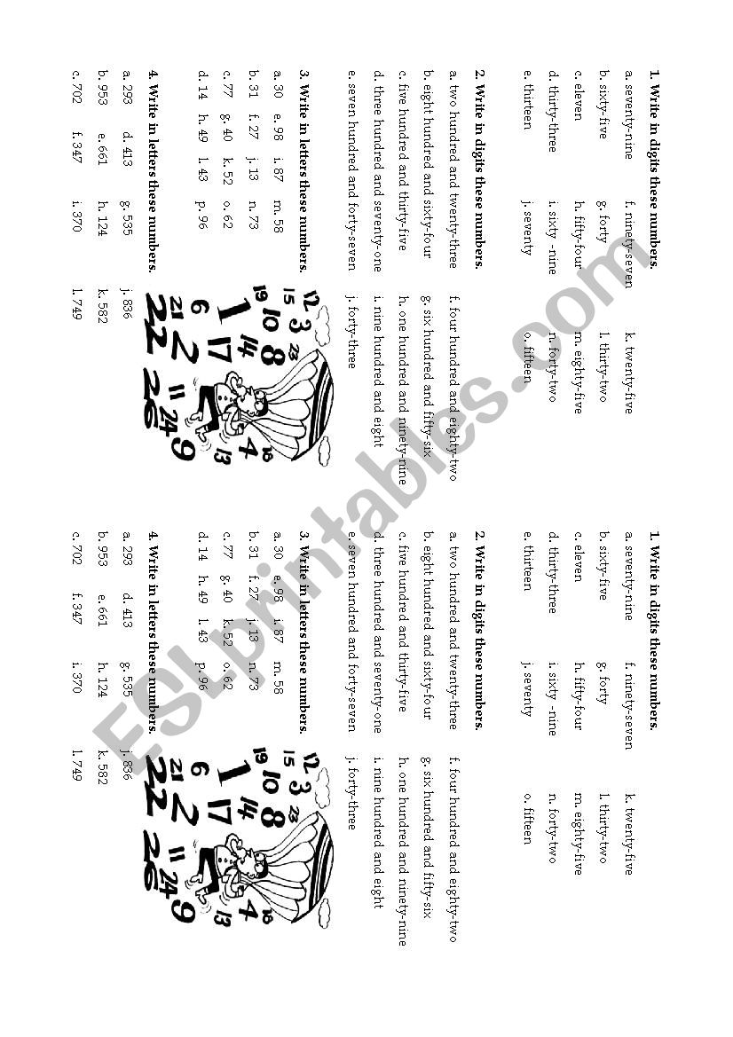 Numbers (1-999) worksheet