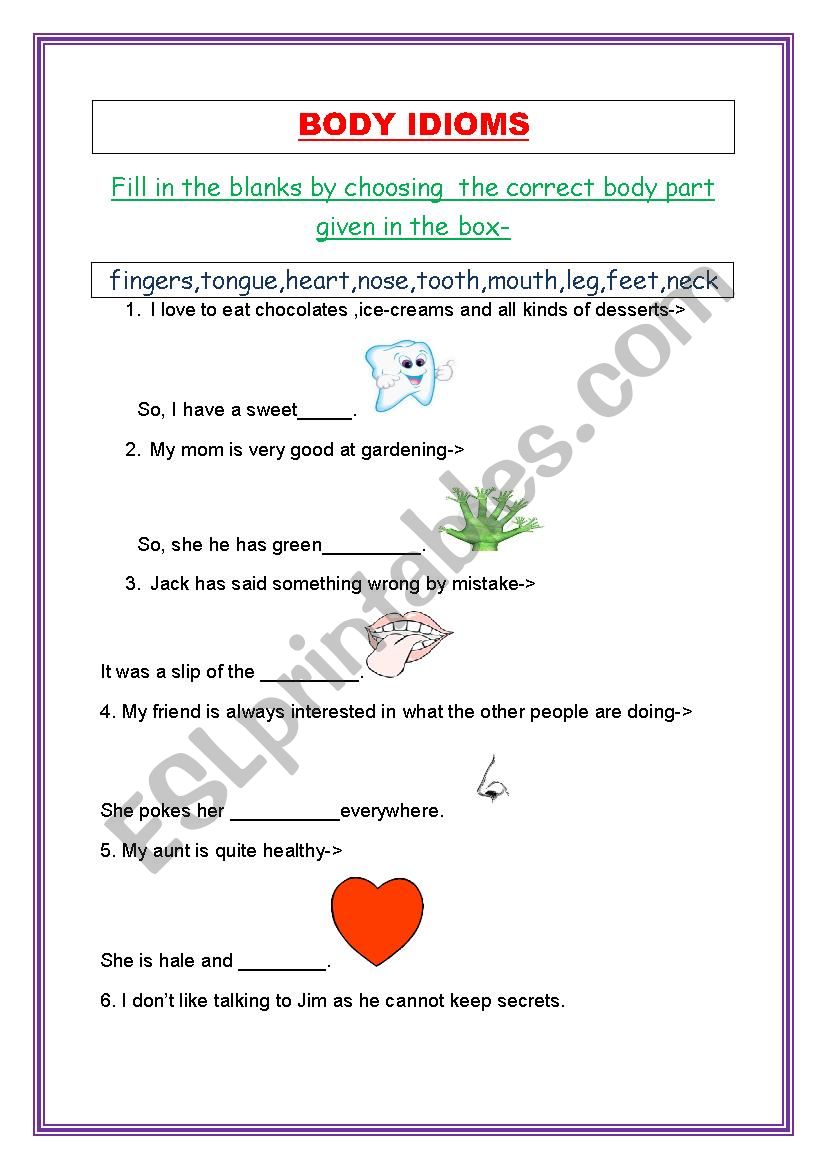 body Idioms worksheet