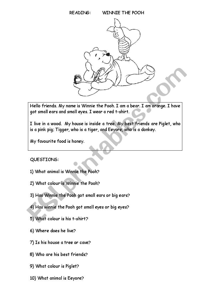 Reading: Winnie the Pooh worksheet