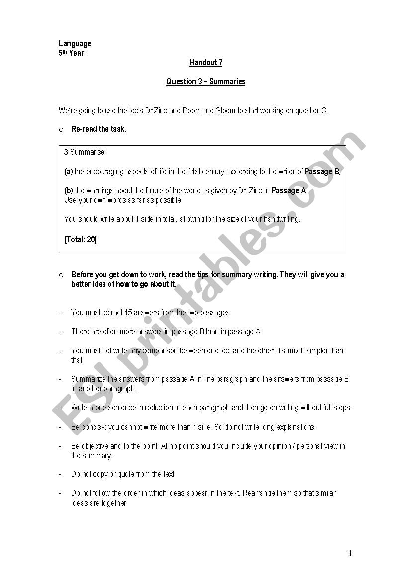 IGCSE - Summary Writing (question 3)