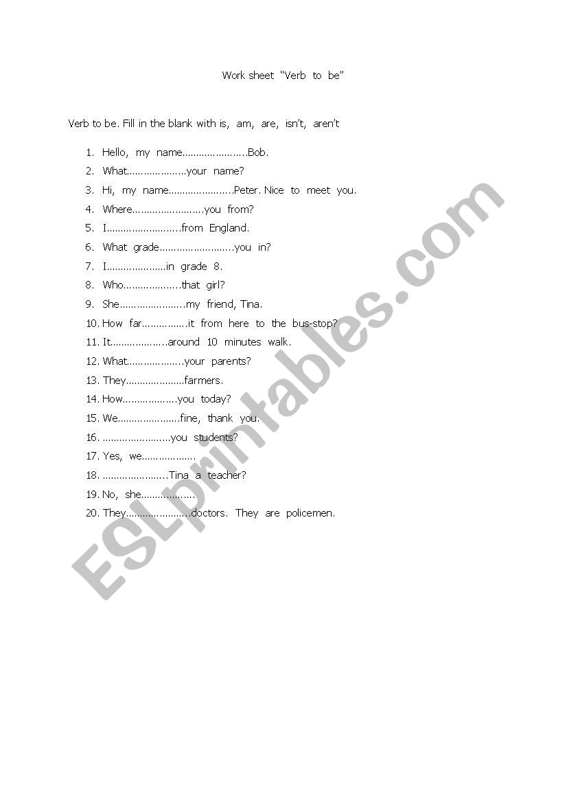 Verb  to  be worksheet