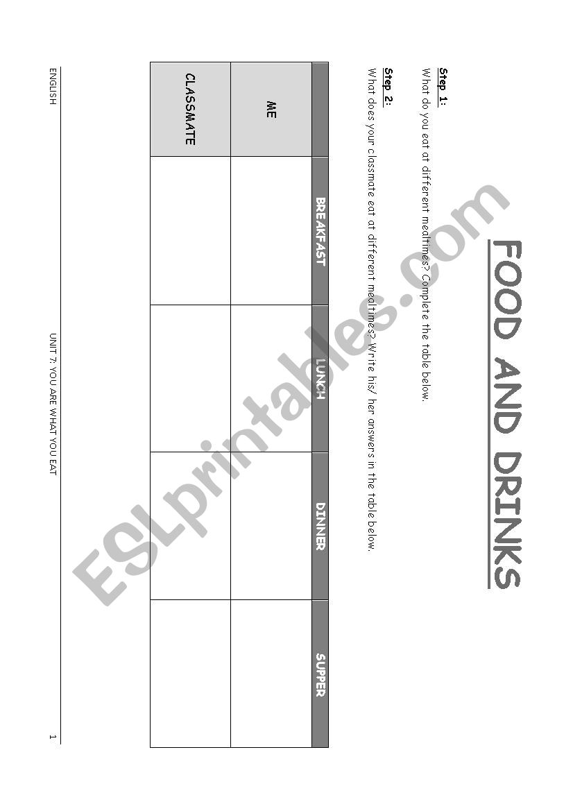 FOOD AND DRINKS SPEAKING worksheet