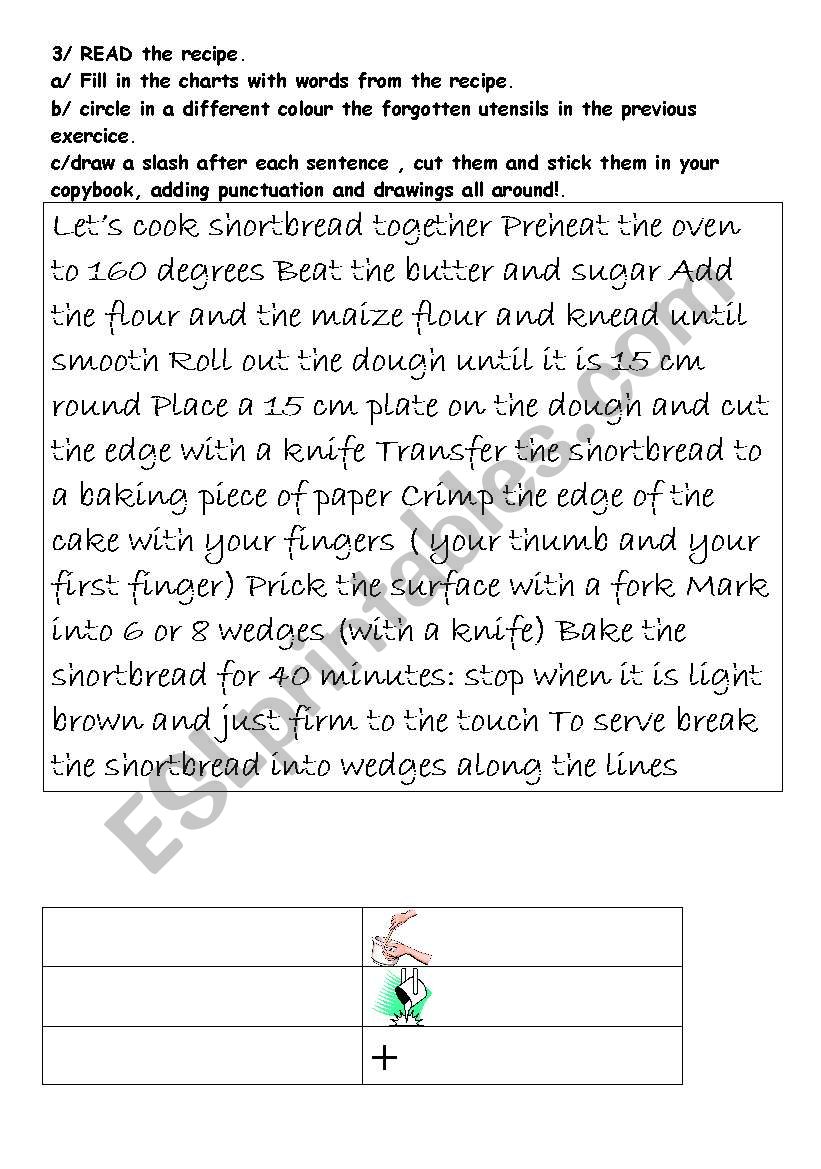 read and cook your own shortbread worksheet 2