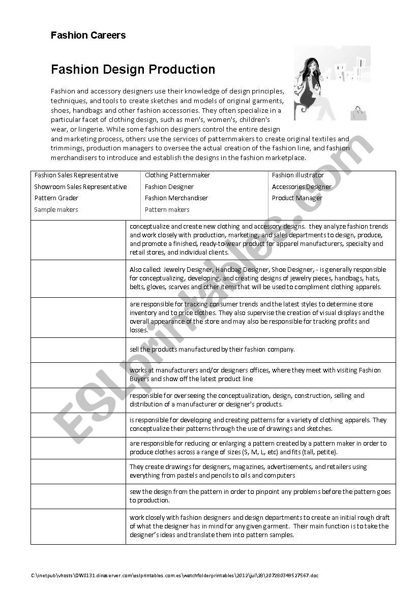 Fashion Careers worksheet