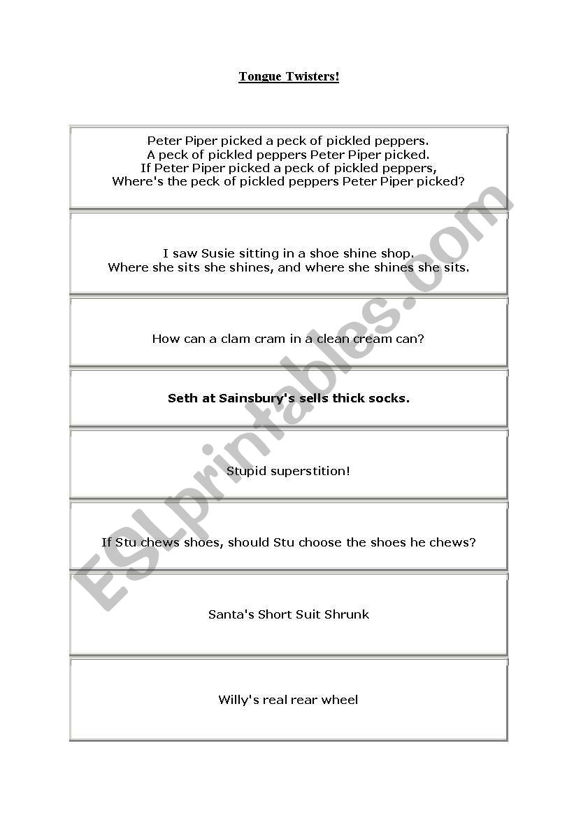 Tongue Twisters worksheet