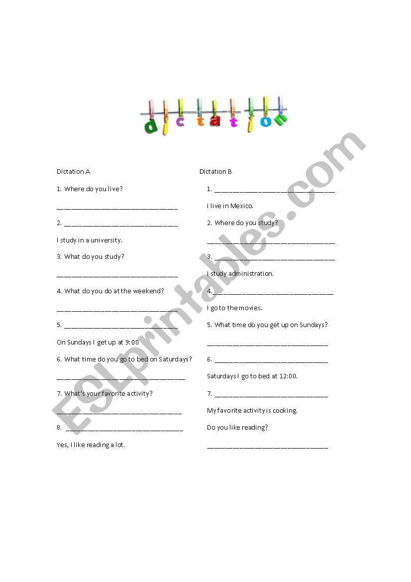 PAIR DICTATION  worksheet