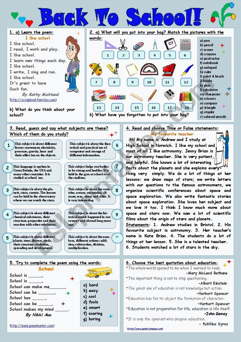 Back to school! worksheet