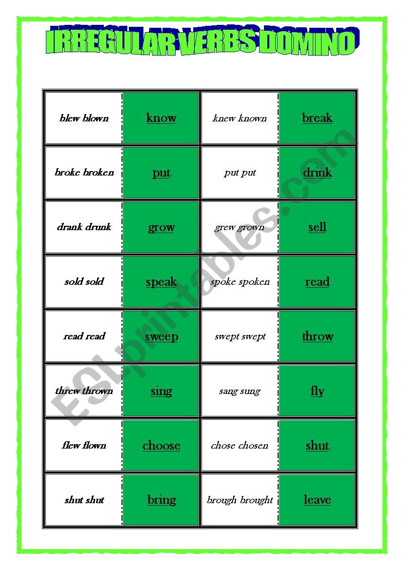 Irregular Verbs Domio worksheet