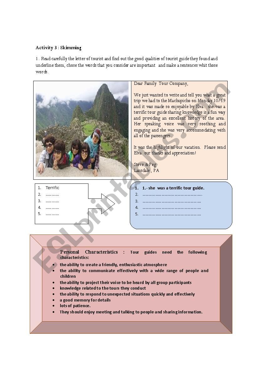 tour guide worksheet