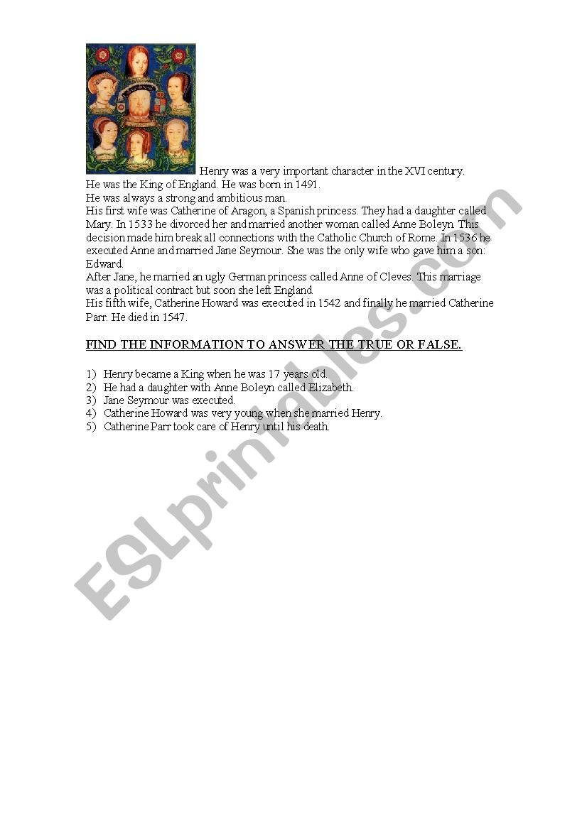 Henry VIII worksheet