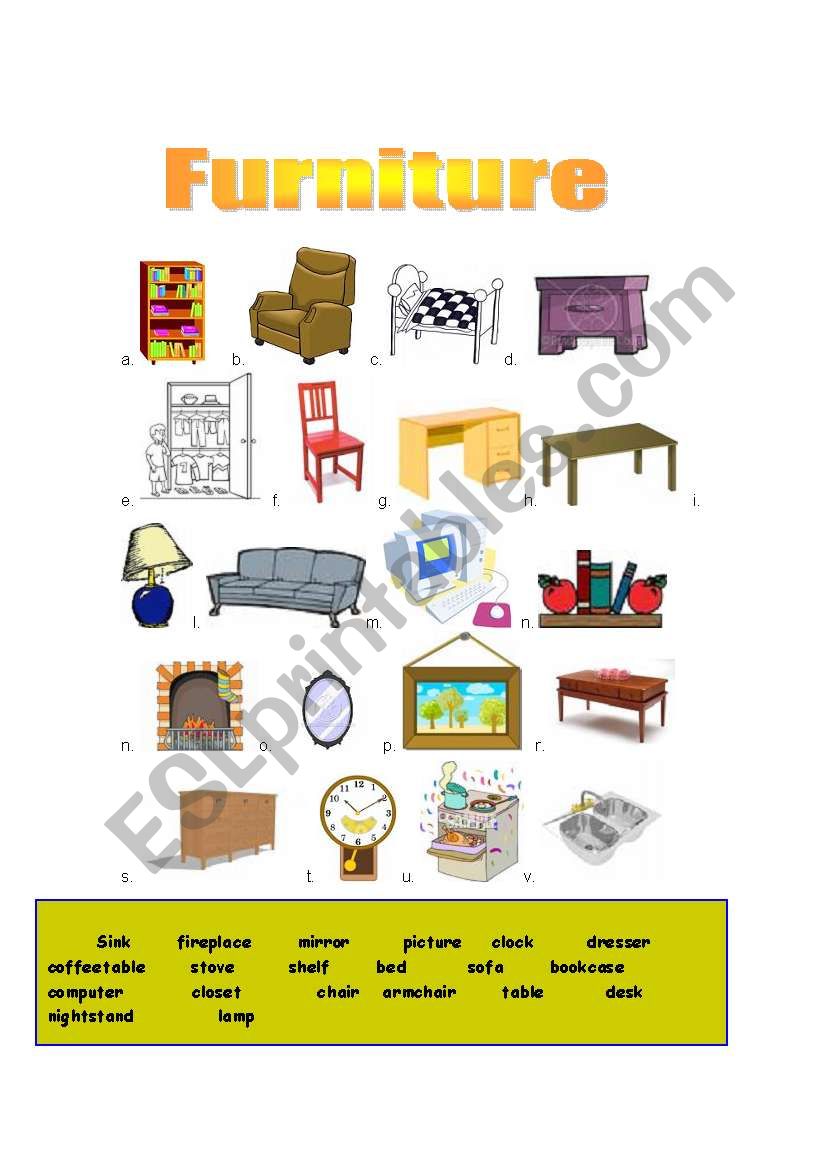 Furniture worksheet