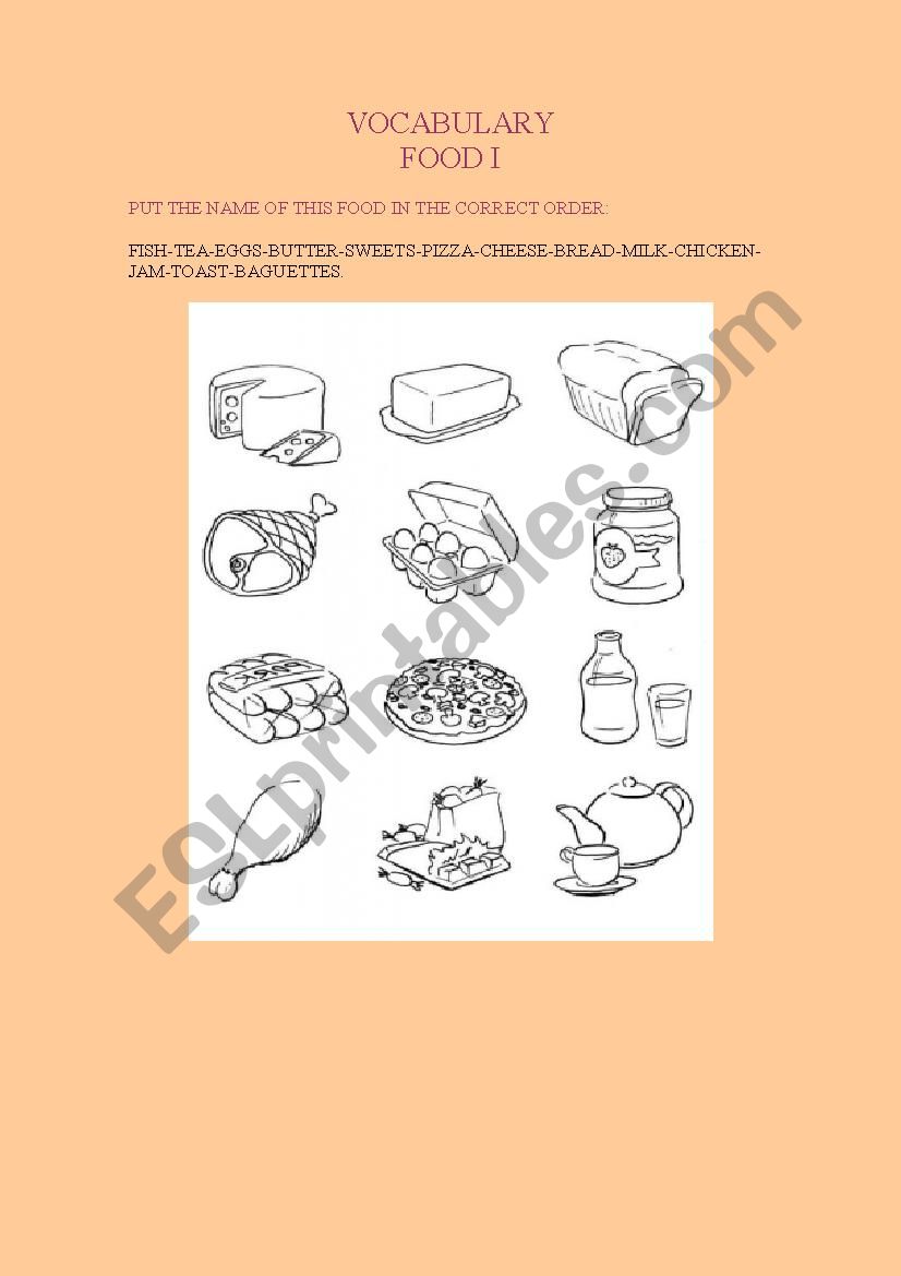 Vocabulary:Food I worksheet
