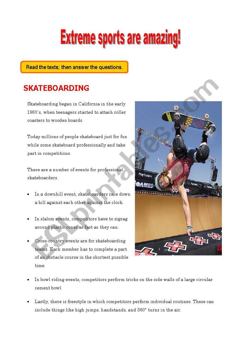 Extreme sports are amazing! worksheet