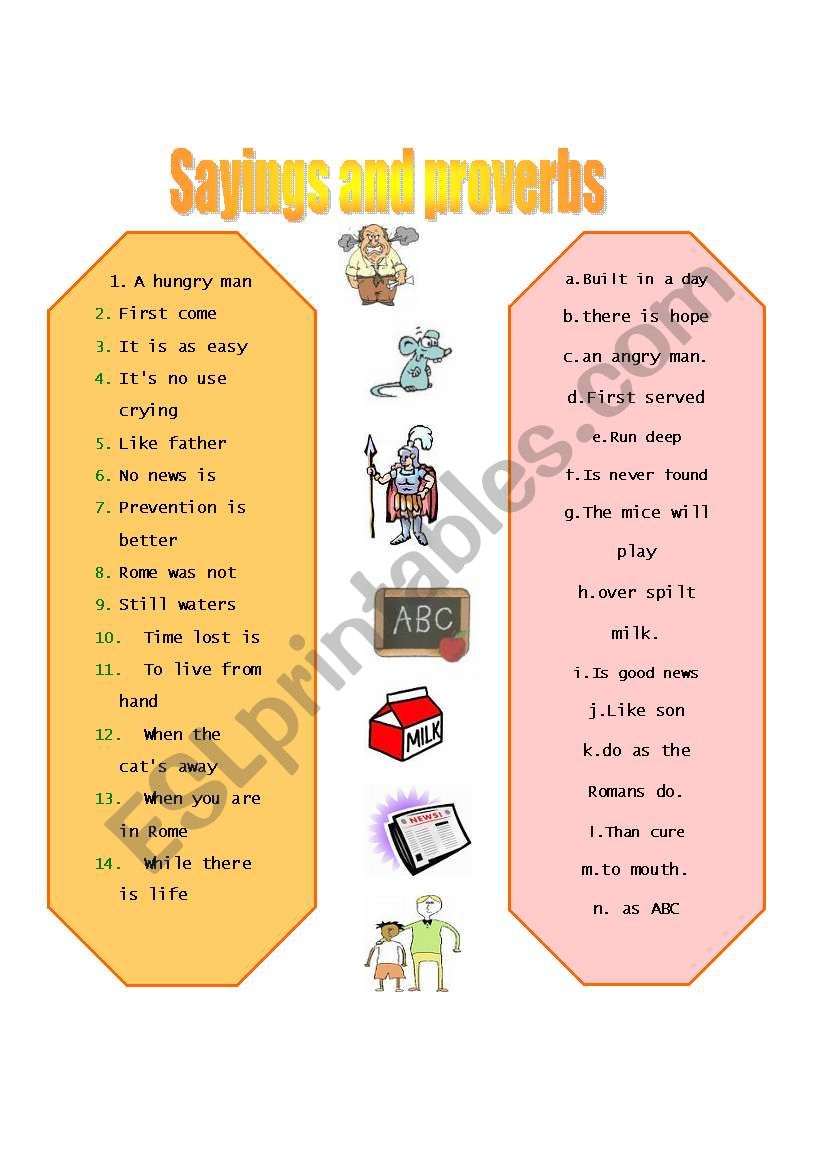 Sayings and proverbs worksheet