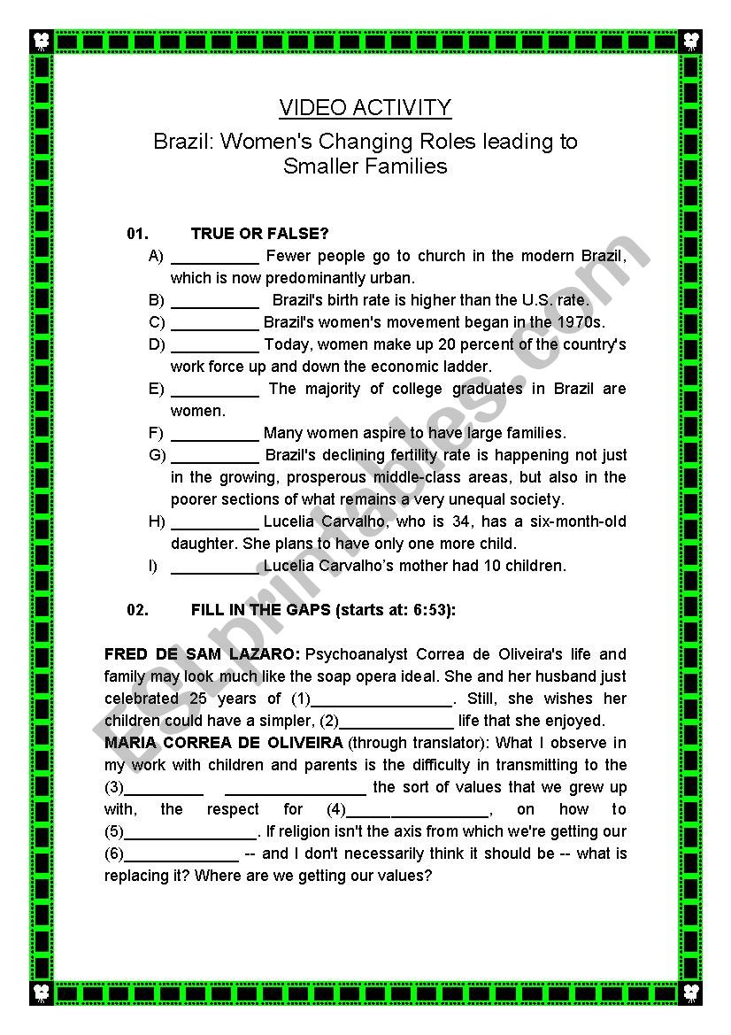 BRAZIL - CHANGING FAMILIES worksheet