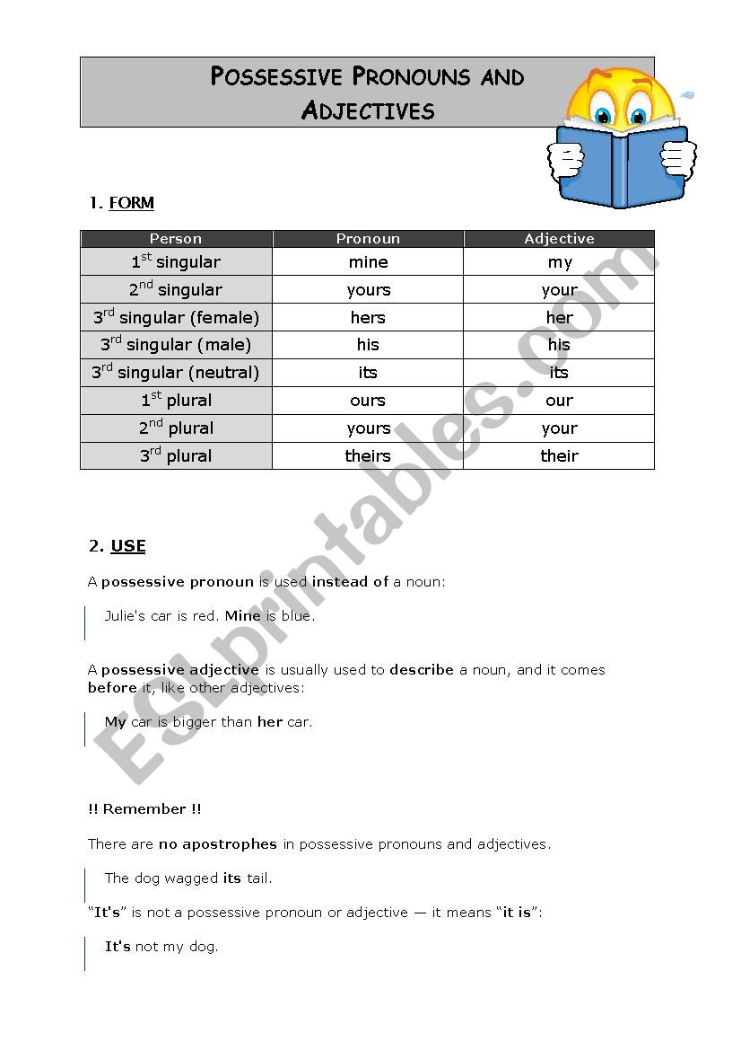 POSSESSIVE PRONOUNS worksheet