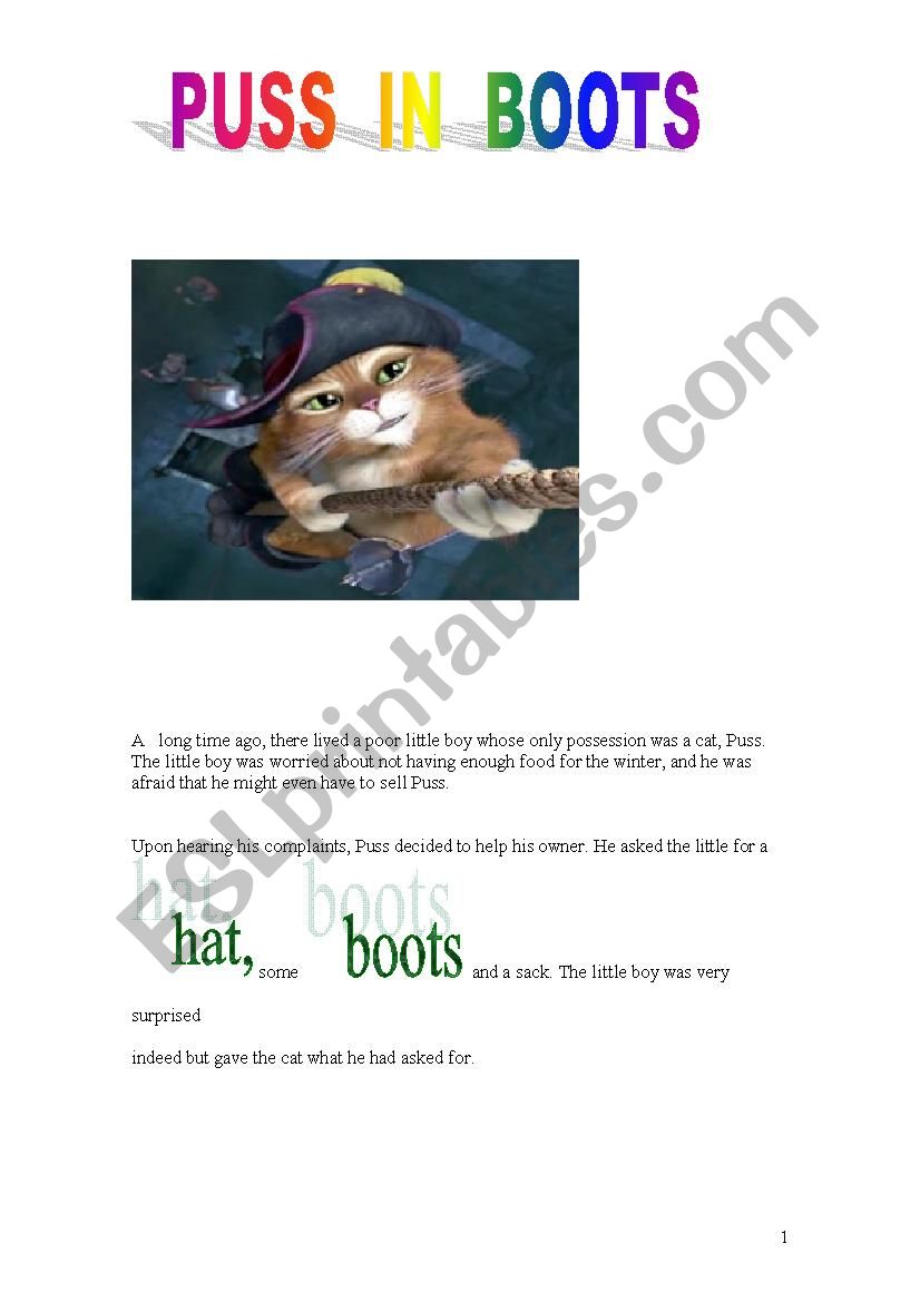 PUSS IN BOOTS worksheet