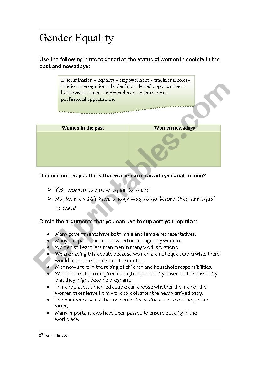 Gender Equality worksheet