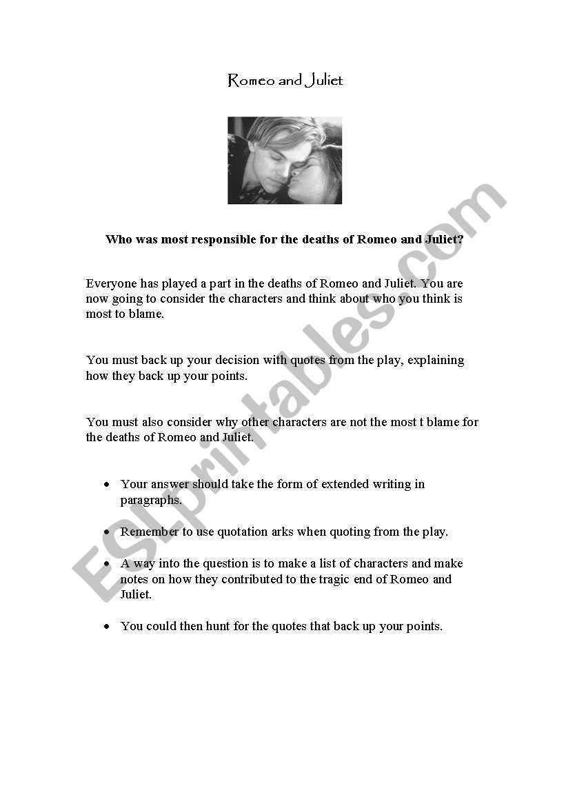 romeo and juliet worksheet