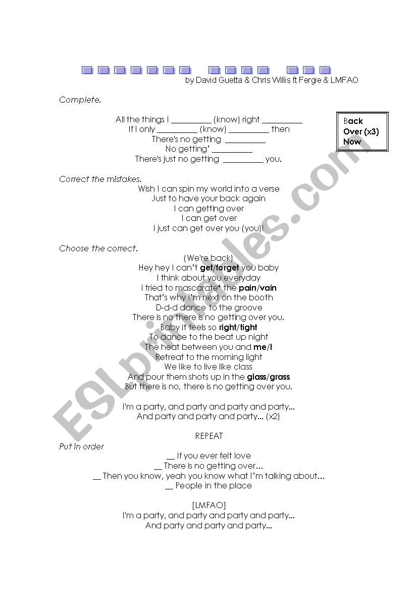 There is no getting over worksheet
