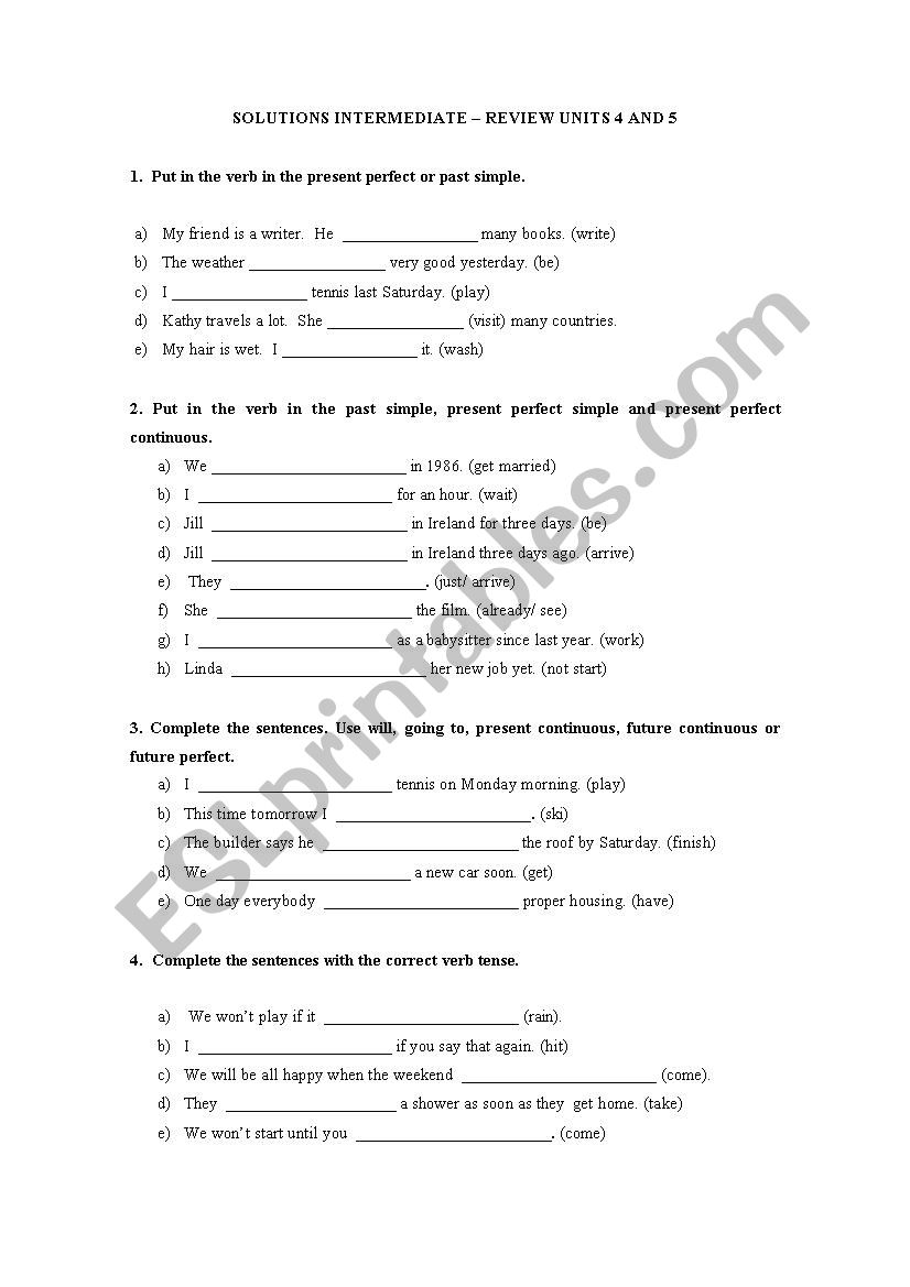 Exercises worksheet