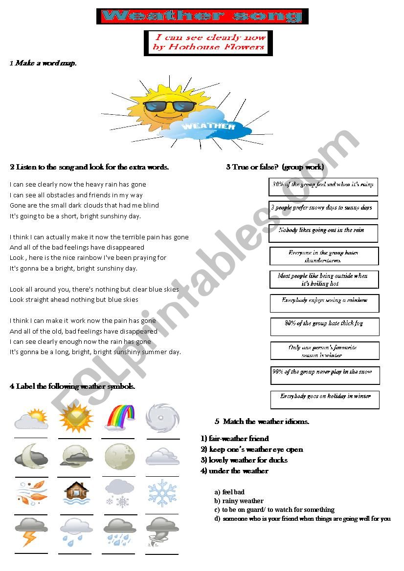 Weather worksheet with a song worksheet