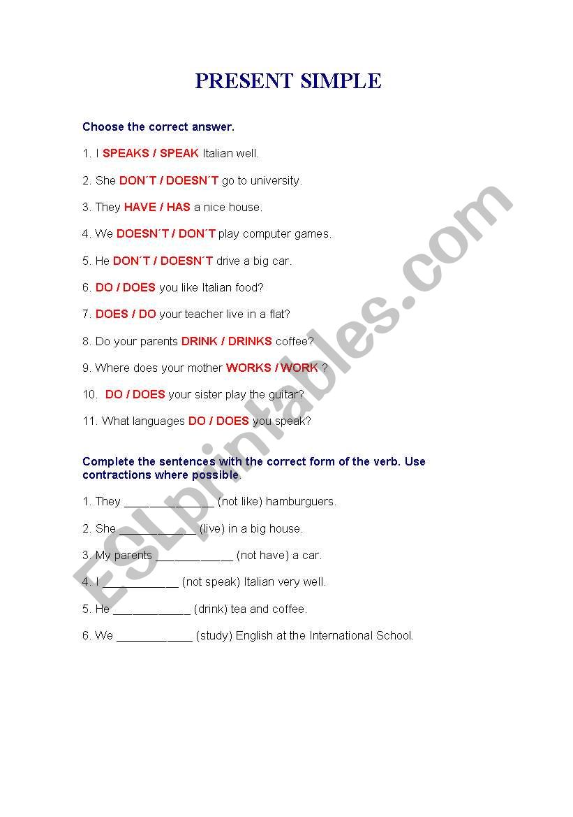 PRESENT SIMPLE worksheet