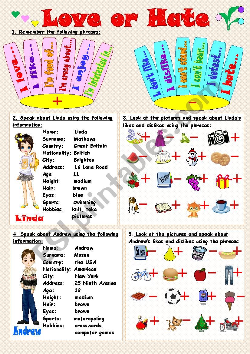 Love or Hate worksheet