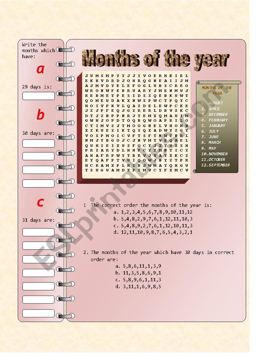 the months of the year worksheet