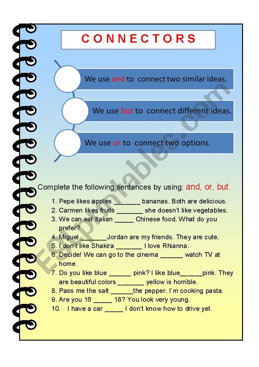 CONNECTORS worksheet