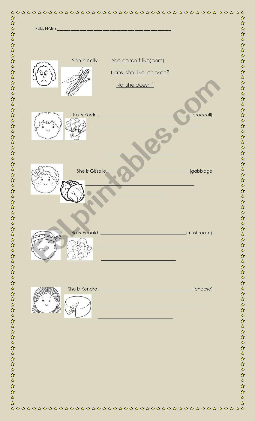 she and he doesn´t like - ESL worksheet by Meryjane