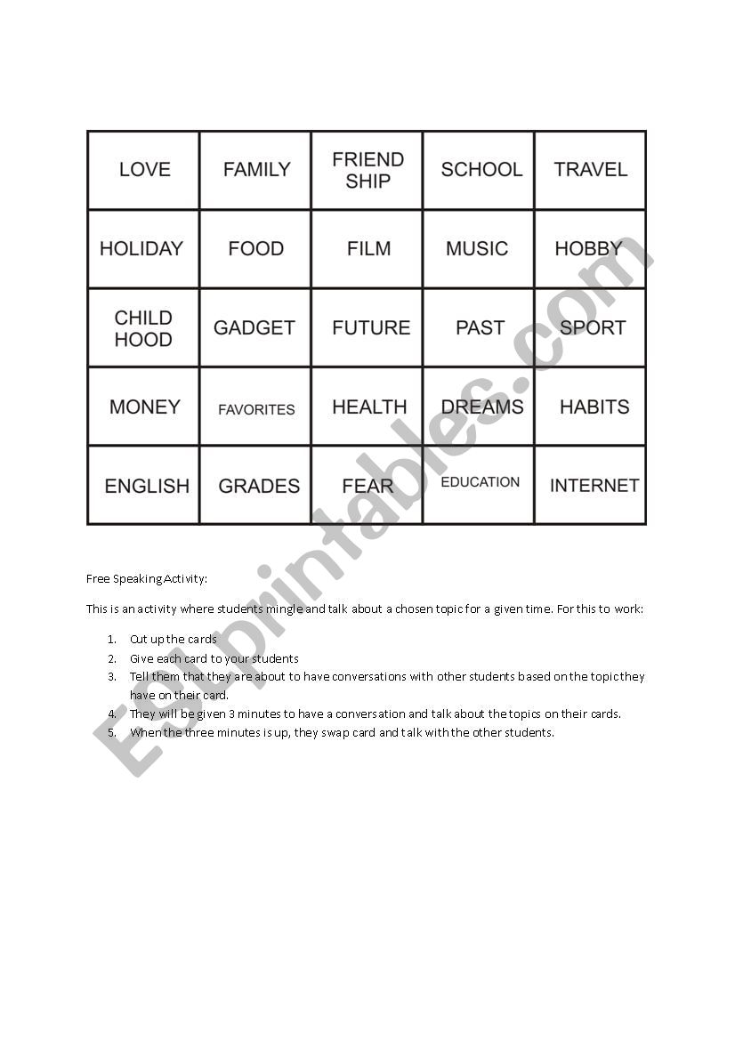 Conversation Starters worksheet