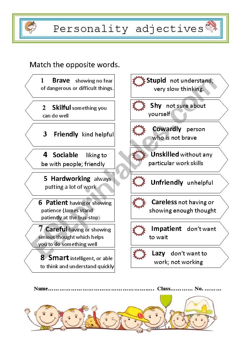 Match the opposite words about personality adjectives 